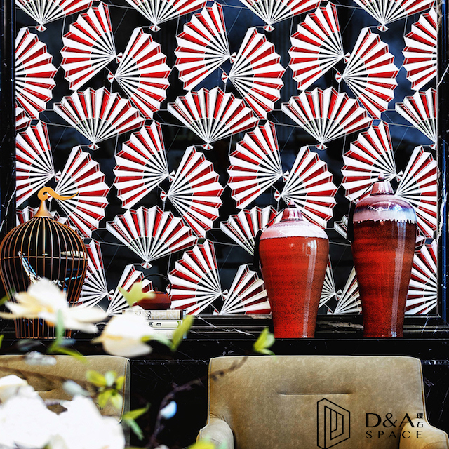 3D Waterjet Mosaic Fan Rosso 3D